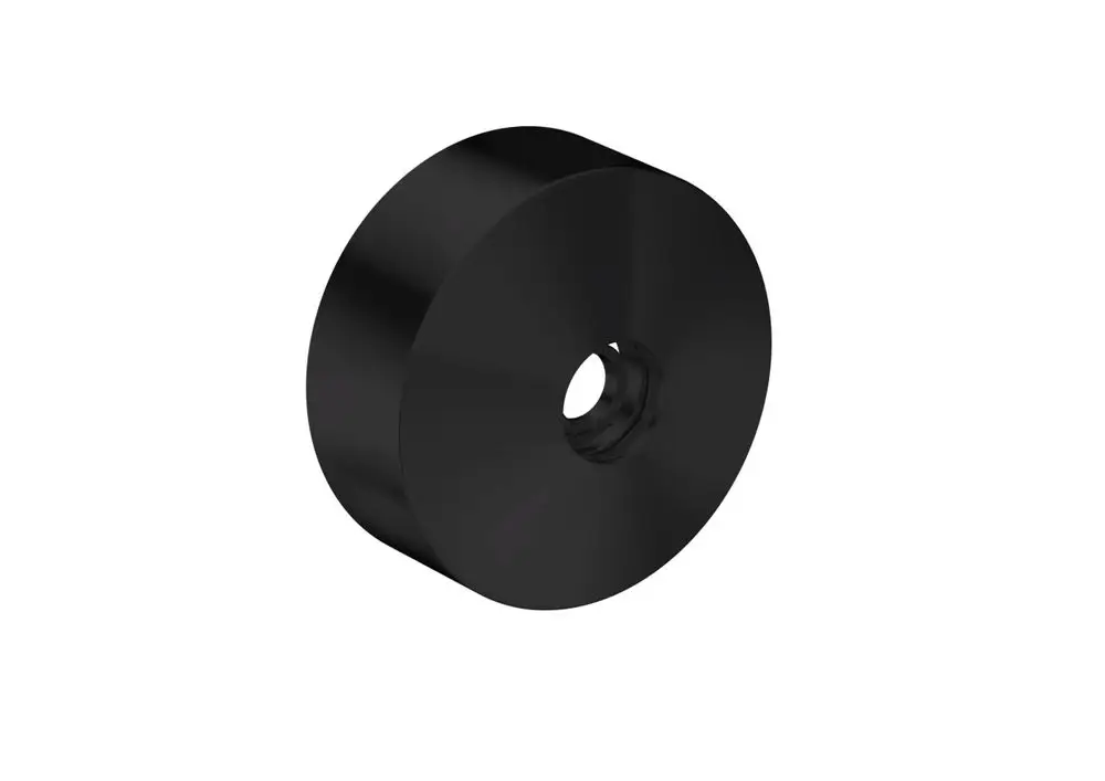 Schwarze, runde Verlängerungsrosette von Axor mit zentralem Loch. Die Oberfläche ist glatt und einheitlich. Geeignet für verschiedene Montageanwendungen.